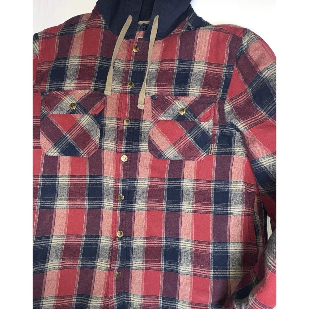Legendary Outfitters Hooded Flannel Jacket Mens L Plaid Quilted Lined Shacket